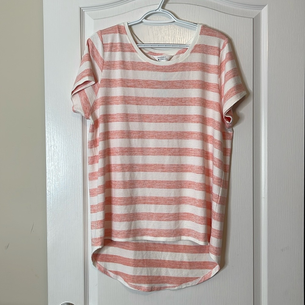 Market & Spruce Juuna Hi Lo Knit Striped Top Coral XL